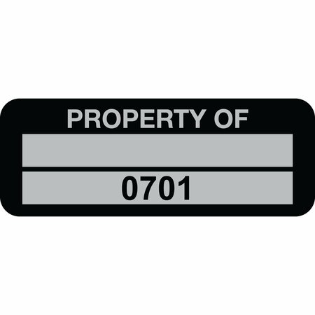 LUSTRE-CAL Property ID Label PROPERTY OF 5 Alum Black 2in x 0.75in 1 Blank Pad & Serialized 0701-0800, 100PK 253740Ma2K0701